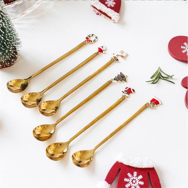 

merry christmas stainless coffee spoon christmas decorations for home party table xmas navidad noel ornament happy new year 2021