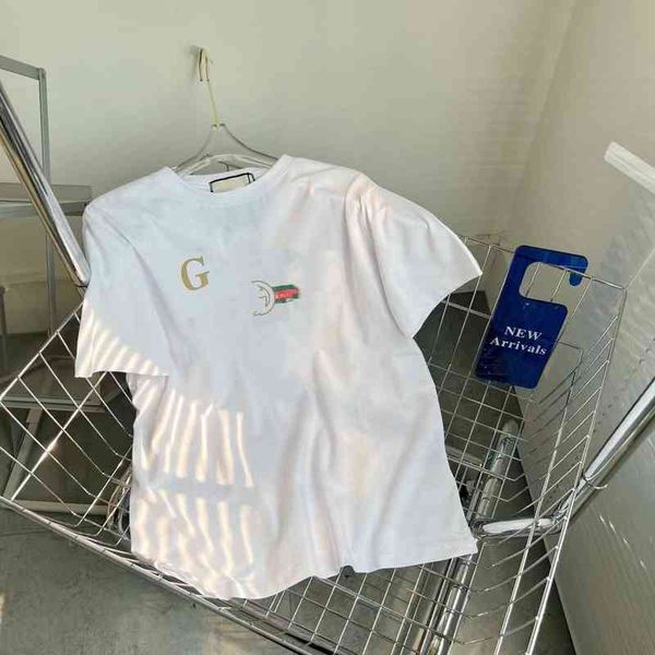 

spring and summer new letters do old red green stripe print back rose embroidery simple couple short sleeves, White