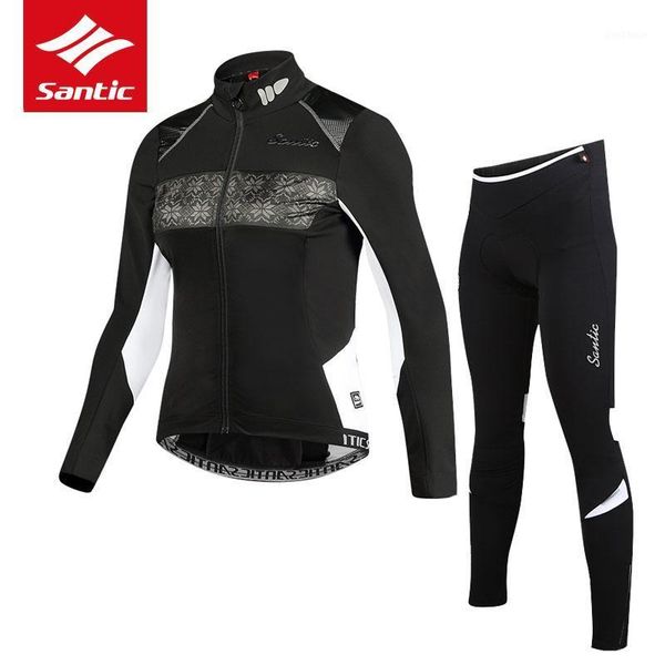 

racing sets santic women cycling jersey set 2021 autumn winter fleece windproof bike bicycle clothing set1, Black;blue