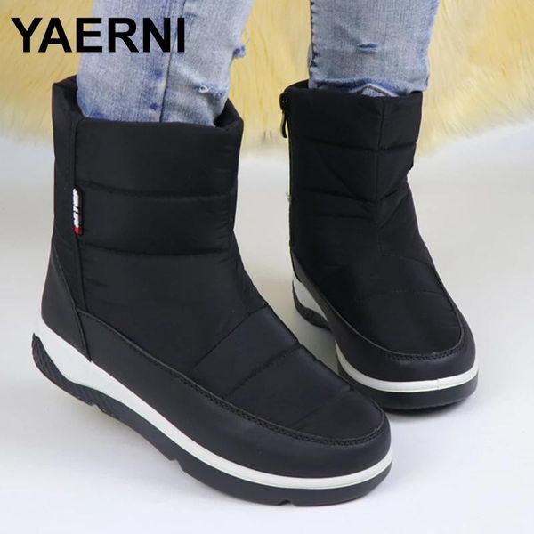 

yaerni snow boots зимы женщин furry ботильоны теплые ботинки для женщин меховые водонепроницаемая обувь платформы black zapatos de mujer