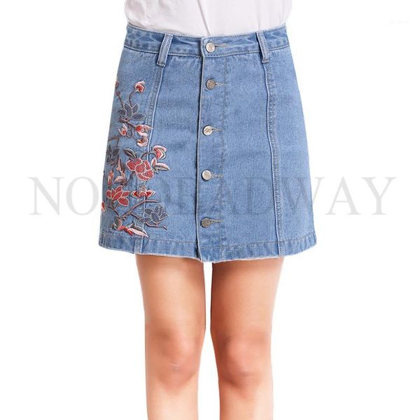 

wholesale- plus size high waist denim skirts womens 2017 summer embroidered short jeans skirt ladies casual mini skirt buttons autumn1, Black