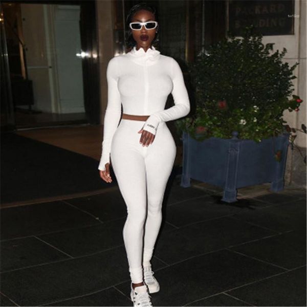 

coats long pants suits female spring casual slim short pants two piece sets women high neck sets fashion trend long sleeve zipper, White