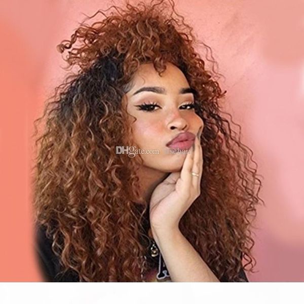 

ombre full lace human hair wigs with baby hair fashion curly t1b 30 blonde dark roots brazilian remy hair full lace wigs, Black;brown
