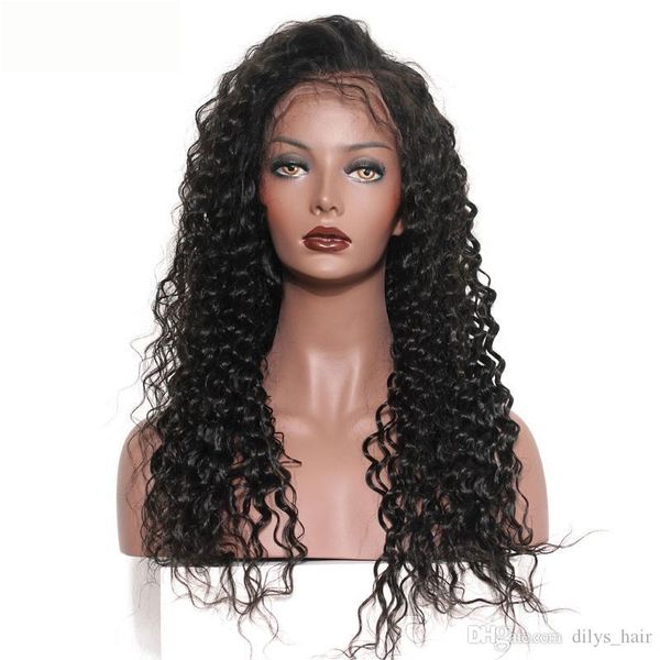

dilys deep wave human hair wigs bleached knots lace frontal wig brazilian indian malaysian human hair natural color 10-22inch, Black;brown