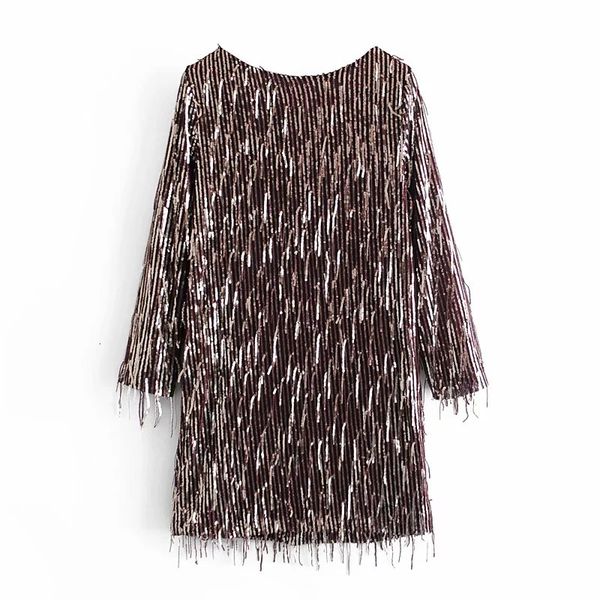 

2021 new tassel sequin party women vintage glitter long sleeve mini dresses woman low cut back christmas dress i04x, Black;gray