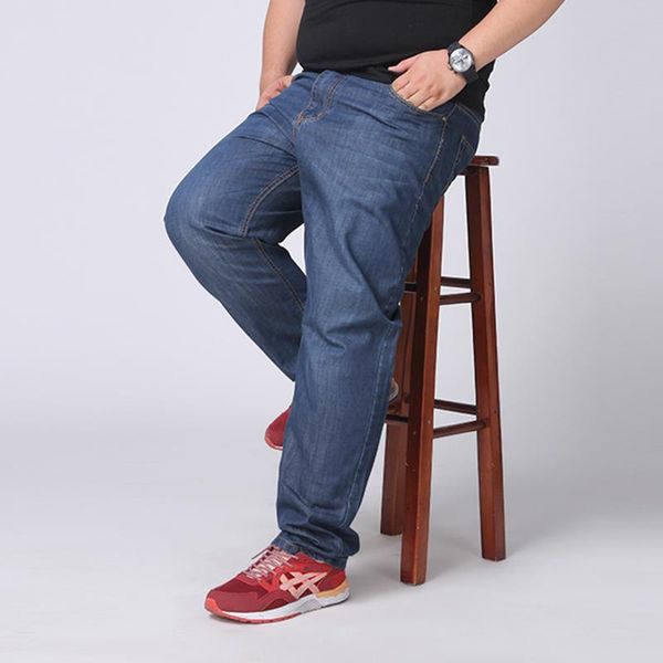 

men's jeans plus size 52 55 56 58 men business casual style slim straight cotton denim cargo pants trousers blue