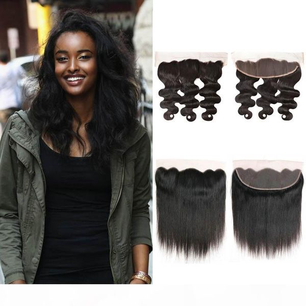 

lace frontal straight body wave closure ear to ear 13x4 with baby hair brazilian virgin human hair extensions closure natural hairline, Black;brown