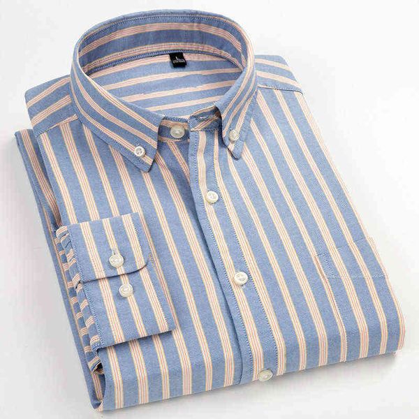 Camicia a maniche lunghe scozzese a righe in cotone Oxford per uomo Camicie eleganti Camicia abbottonata business in puro colore di alta qualità 8XL 7XL G0105