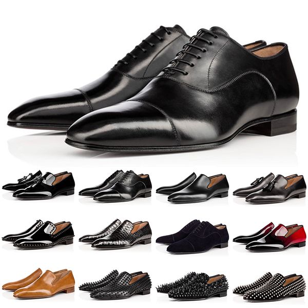 

designer red bottom mens loafers shoes matte patent leather suede rivets fashion loafer business wedding party dress shoe
