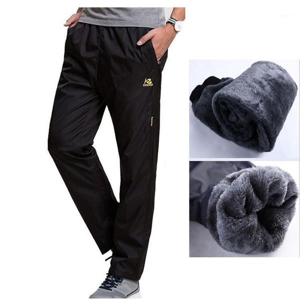 

new winter fleece thick pants men's outside casual heavyweight pants mens warm straight waterproof slim fitted sweatpants1, Black