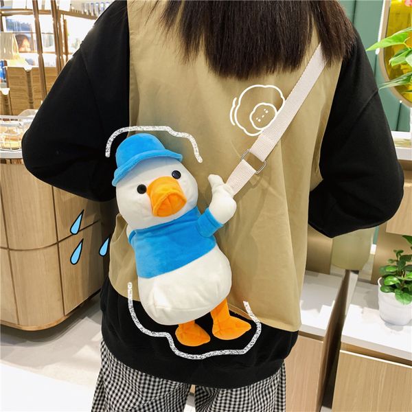 

new kids cartoon plush doll bags cute hug duck children mini one shoulder bags student chest bag boys girls casual messenger bag c6567, Black