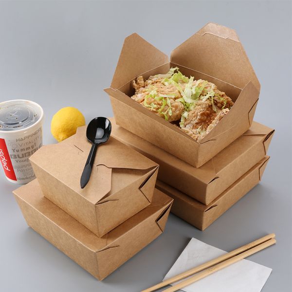 

good quality kraft paper food box water oil proof fast food packing boxes disposable takeaway lunch box fried chicken sushi salad paper box