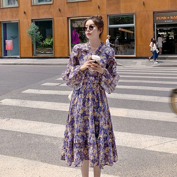 

ropow autumn and winter autumn and winter french leaf new 2020 french lotus fairy floral dress fairy e60ny, Black;gray