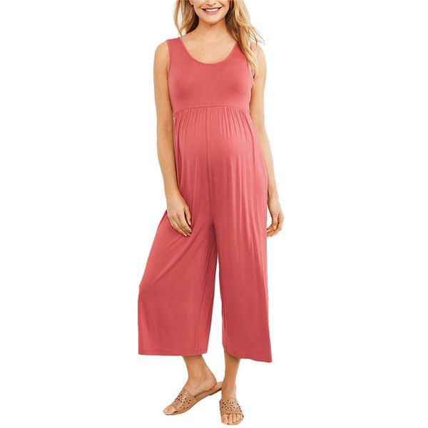 

women sleeveless pregnancy maternity pants solid ladies summer jumpsuit rompers outfits loose clothes for women 35my23 lj201125, White