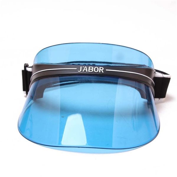 

designer brand plastic visor clear women luxury transparent sun hat uv protection elastic band summer beach cap for ladies y200714, Blue;gray