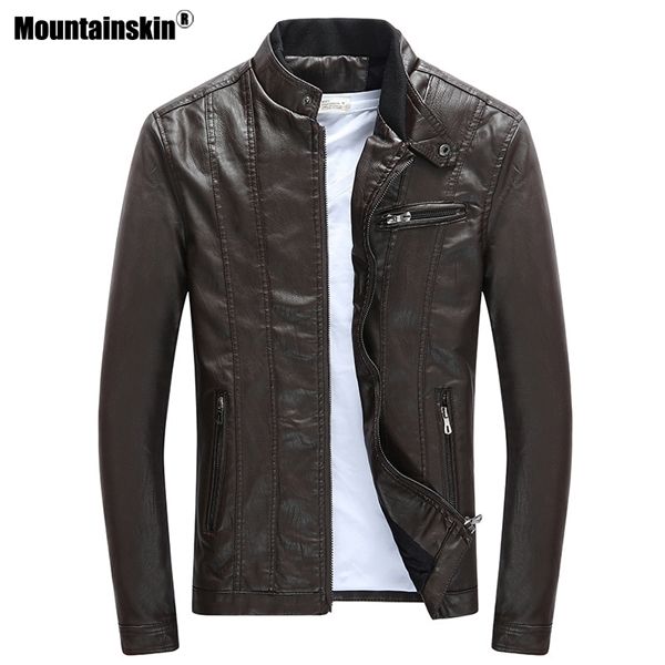 

mountainskin 2020 mens pu jackets coats motorcycle biker faux leather jacket men autumn winter clothes thick velvet coat sa590 c1103, Black;brown