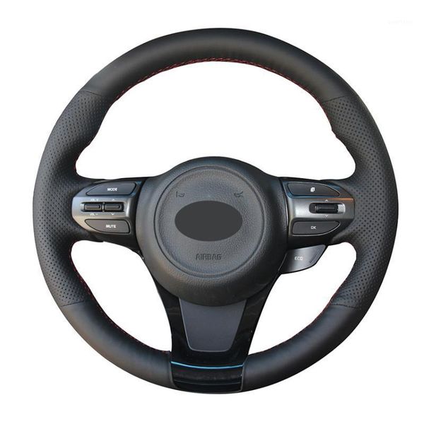 

hand sew black genuine leather car steering wheel cover for kia k5 optima 2014 20151