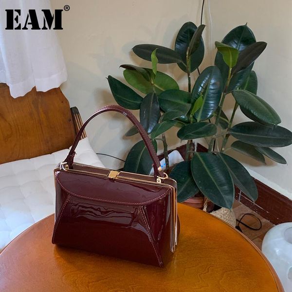 

[eam] women new wine red vintage frame patent leather personality all-match crossbody shoulder bag fashion tide 2021 18a1154