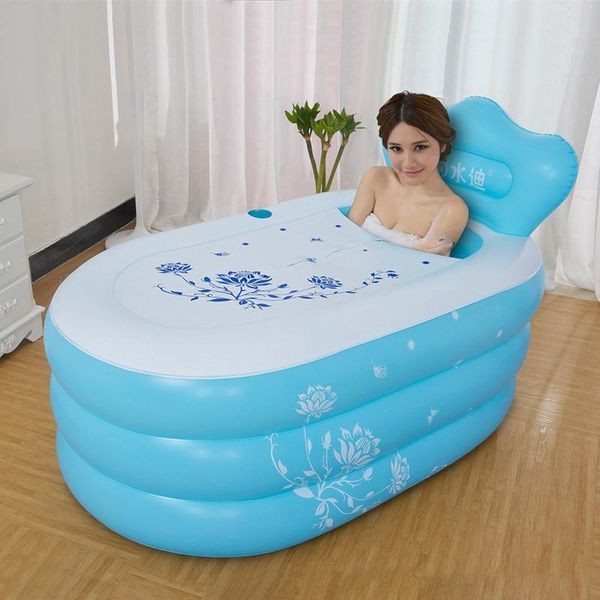 

small size pool folding thickening warm keeping pvc tub inflatable portable bath barrel bathtub 130x80x48cm
