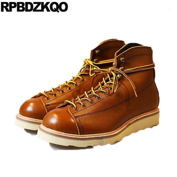 

boots genuine leather brown short plus size handmade big full grain 2021 booties lace up ankle designer shoes men, Black