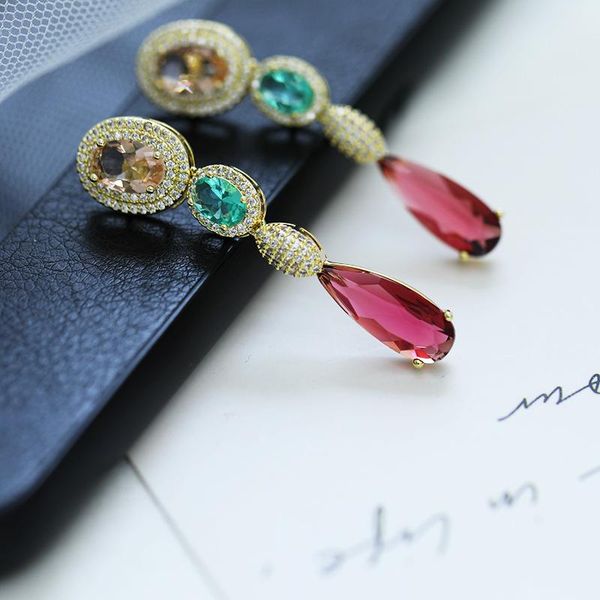 

dangle & chandelier red crystal teardrop long earring bridal drop earrings for women fashion wedding jewelry party gift, Silver