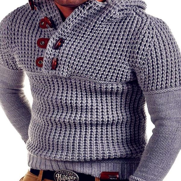 

men's autumn and winter new hooded pan button sweater knit sweater korean version of pure thick woolen coat, White;black