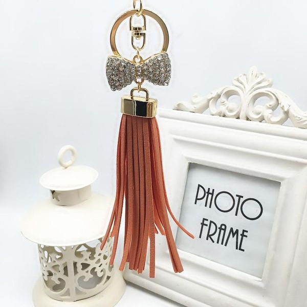

new leather tassel keychain for women crystal bowknot keyring bag charm for keys porte cle llavero sleutelhanger eh628 h bbyxas, Slivery;golden