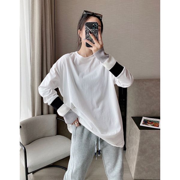 

2021 new autumn bf lazy white o-neck long female sleeve in base t-shirt y437 a0gs