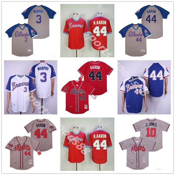 

vintage atlanta 44 hank aaron h.aaron 3 dale murphy 10 chipper jones 1957 1963 1973 1974 1982's baseball jerseys 01, Blue;black