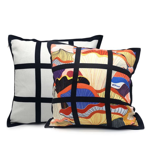 

9 panel pillow cover blank sublimation pillow case black grid polyester heat transfer sofa pillowcases 40*40cm w-00628