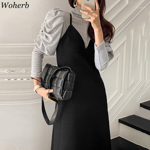 

woherb two piece outfits for women chic sweet slimg dress koream slim fit temperament suit femme roupas 2 piece set 4g2031, Gray