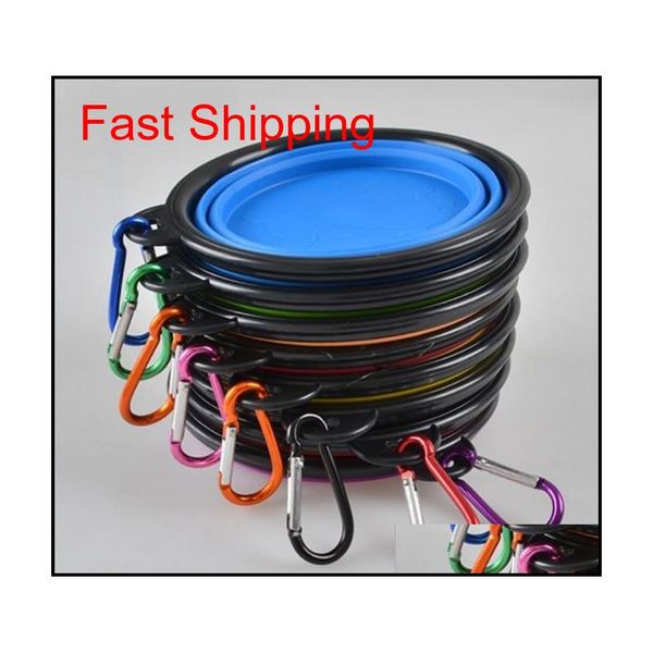 

9 colors pet sile folding bowl with climbing clip hook collapsible cats water dish pet portable feeder pupp qylrih packing2010