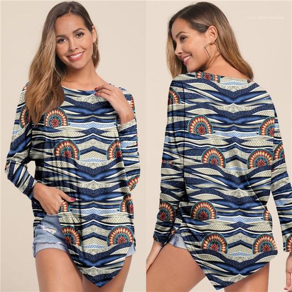 

casual women irregular camouflage tshirt fashion long sleeve crew neck loose tees ladies, White