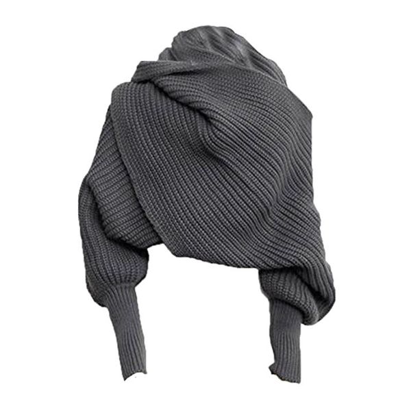

women knitted sweater scarf with sleeve wrap winter warm shawl scarves lxh, Blue;gray