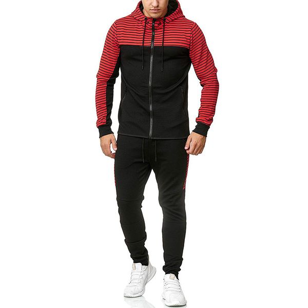 

men's brand new fashion casual creative stripe stitching personality hooded sports hoodie jogging suit men hoodies, Black