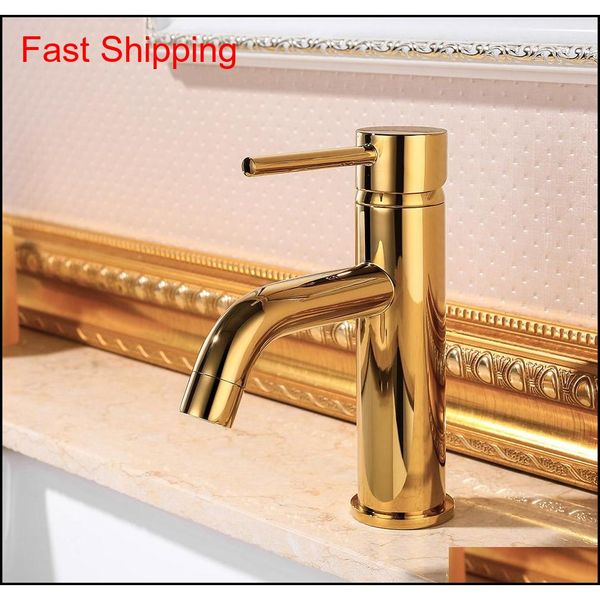 

golden color bathroom sink mixer faucet deck mounted gold water mixer tapware round style 2 height for qylgjl packing2010