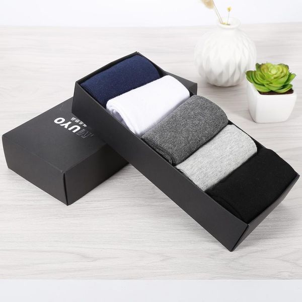 

men's socks 5 pairs business autumn winter classic style dress breathable sports cotton men stretchy, Black