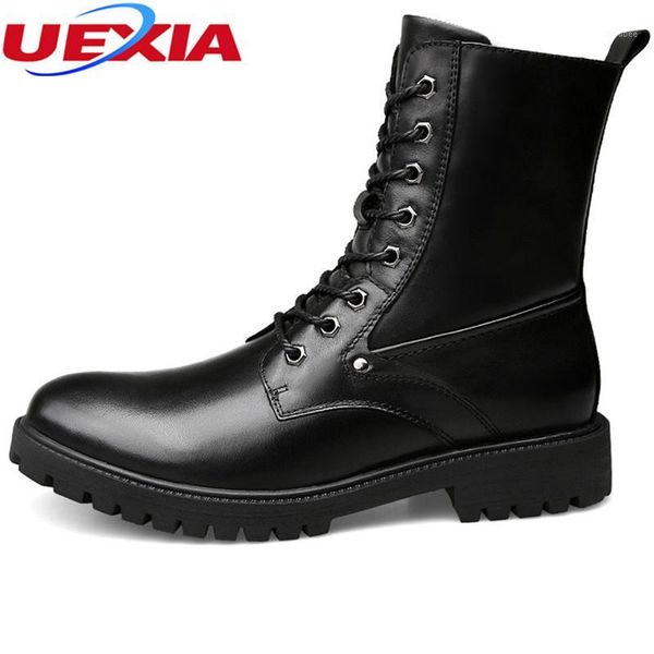 

boots uexia high leather men shoes fashion casual work walking rubber snow leisure male motorcycle high-cut men1, Black