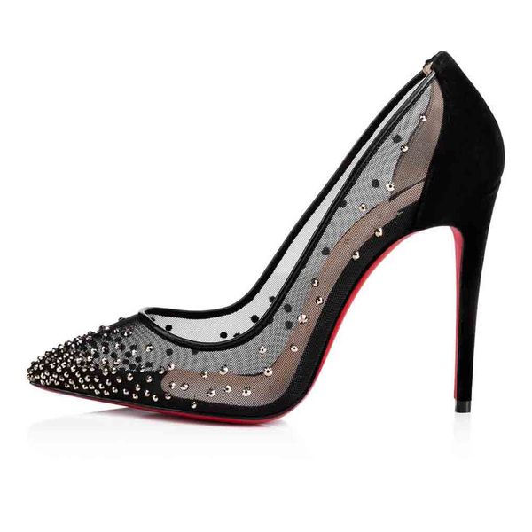 

paris red bottom high heel follies strass shoes for women red soles heels,wedding party dress womens pumps mesh with rhinestone luxurious, Black