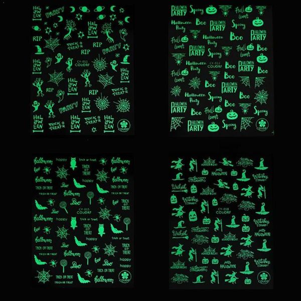

3d diy nail stickers halloween design luminous glow nail dark art decorations manicure decals in tips stickers r9y5, Black