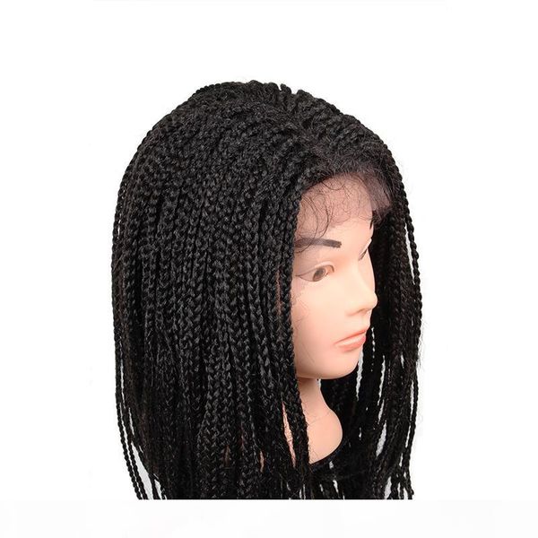 

14inch lace frontal bob wigs for natural black synthetic wig heat resistant micro braided wigs african american hair short wigs for women