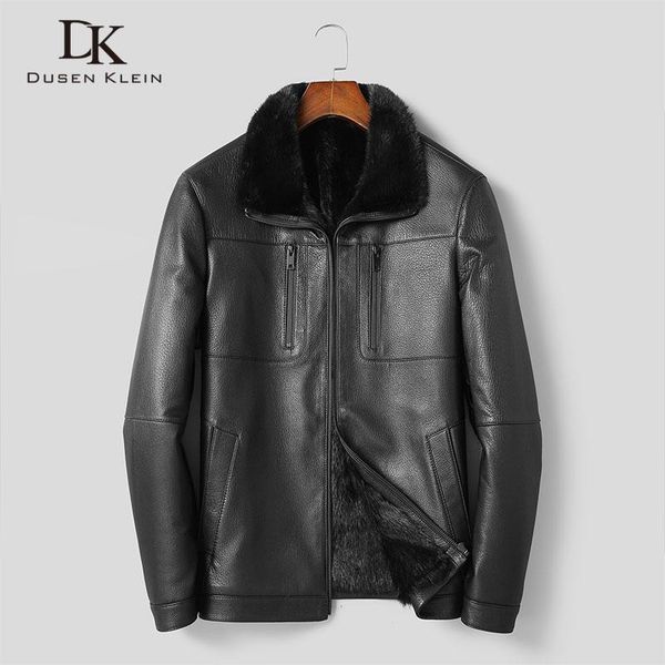 

winter warm men jackets thick outerwear genuine leather sheepskin+ coat 2021 new jacket j1912, Black