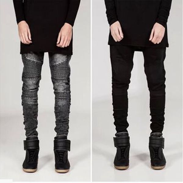 

masculina casual denim distressed men's slim pants hip-hop men jean brand biker ny rock ripped jeans homme, Black