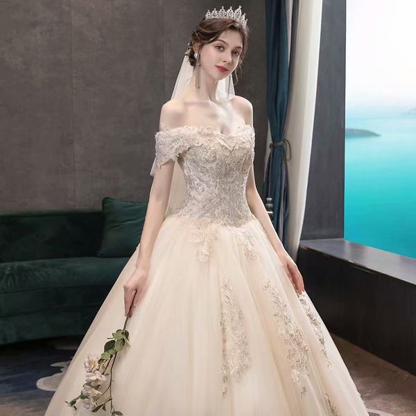 

2021 new wedding dress out shoulder dressed long lace bride line to be undefined 9ae2, Blue;red