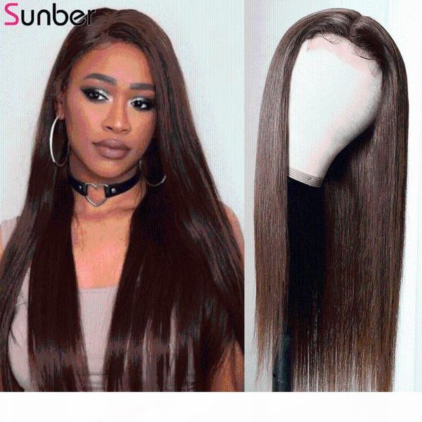 

sunber dark brown straight lace part human hair wig 150% density 14-24 inchremy long omber pre-plucked straight brazilian wigs, Black;brown