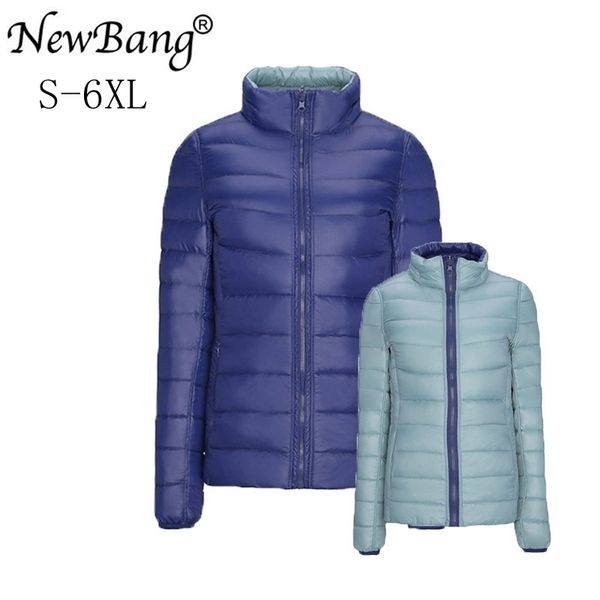 

newbang brand plus 4xl 5xl 6xl women's down coat ultra light down jacket women double side reversible jackets lightweight coat 201102, Black