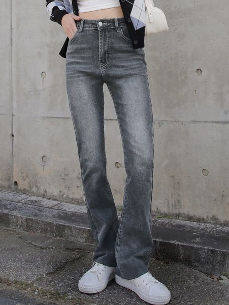 

dazy high waist raw cut flare leg jeans p65s#, Blue