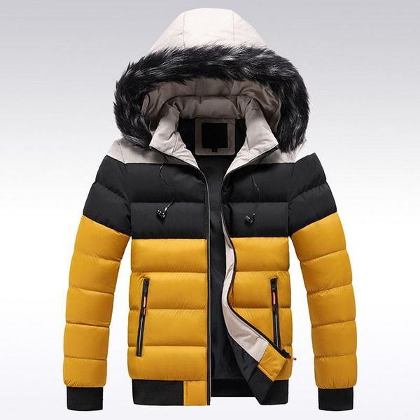 

men's parka side striped thicken warm jackets coats 2020 winter new hooded windproof parkas jacket windbreak outwear, Black