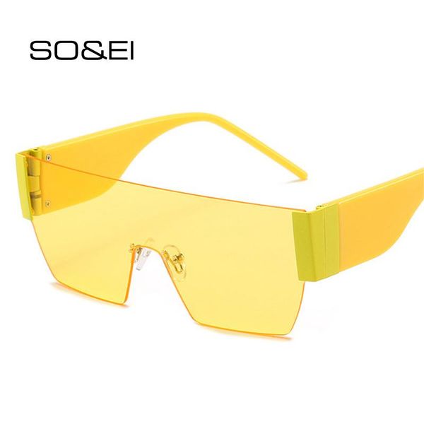 

so&ei fashion oversized one piece rimless women sunglasses clear ocean lens eyewear men gradient sun glasses uv400, White;black