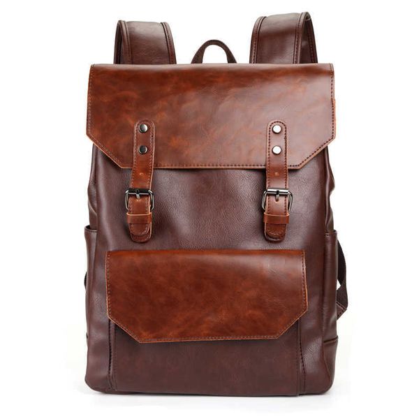 

korean men's and women's backpack crazy horse leather fashion trend large capacity simple backpack